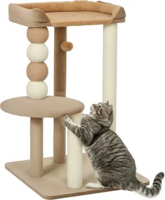PawHut Macska Fa 86 cm-es Macska Fa Ugróplatformával, Ággyal, Játék Gömbbel, Macska Kaparóposzttal Juta Kaparó Oszlopokkal, 7 kg-ig, Kávé | Aosom