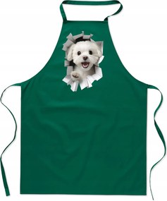 Konyhai Kötény pamut zöld lyuk Kutya Máltai kiskutya FA_475_z