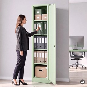 Keskeny fém irodai iratszekrény, pasztellzöld, 450x1850x400 mm: ALEX Fresh Style