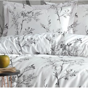Fehér-szürke kétszemélyes-hosszabbított renforcé pamut ágyneműhuzat 240x220 cm White Floral – Mila Home Luxury