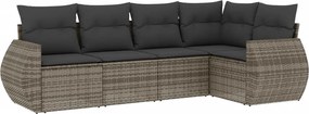 vidaXL 5 részes szürke polyrattan kerti ülőgarnitúra párnákkal