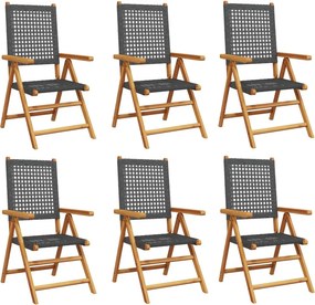 vidaXL 6 db fekete polyrattan és tömör fa dönthető kerti szék