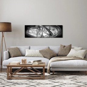 Modern szürke absztrakció képe (órával) (90x30 cm)