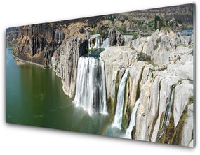 Üvegfotó Vízesés táj tó 140x70 cm