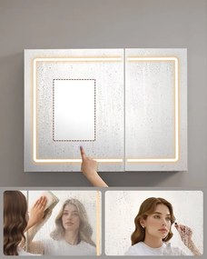 Fürdőszobai faliszekrény tükörrel és LED világítással, 16,5 x 50 x 60 cm, fehér