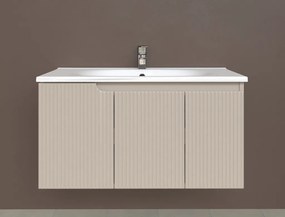 Piramida EURIDIKA fali fürdőszobabútor - műmárvány mosdóval -3 ajtós - PINO BÉZS - 100 x 48 x 53 cm