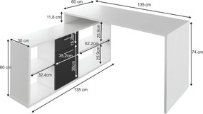 Sarok íróasztal, fehér/fekete, NOE NEW