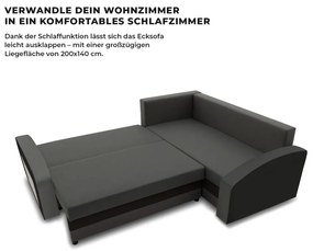 Grande sarokkanapé polcokkal , polc a bal karfaban, jobboldali, szövet anyag, hab töltet, szürke - fekete