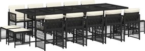 vidaXL 15 részes fekete polyrattan kerti étkezőgarnitúra párnákkal