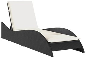 Fekete polyrattan napozóágy párnával 60x205x73 cm