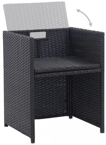 17 részes fekete polyrattan kültéri étkezőszett párnákkal