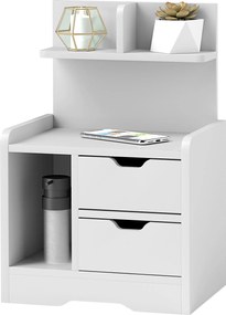 HOMCOM éjjeli szekrény, oldalsó asztal 2 fiókkal, nyitott rekesszel, modern éjjeli szekrény, fehér, 40 x 30 x 60 cm | Aosom