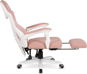 Forgószék gaming lábtartóval rózsaszín/fehér. BING