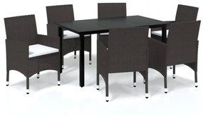 7 részes barna polyrattan kerti étkezőgarnitúra párnákkal