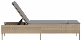 Bézs polyrattan napozóágy párnával