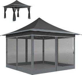 Outsunny Összecsukható Pavilon 3.5x3.5x3 m Kerti Napernyő Állítható Magassággal 4 Hálófal UV50+ Védelem Vízálló és Tartóztató Táska Kültéri Partihoz K