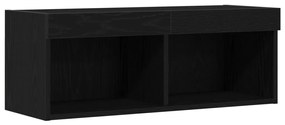 TV Fali Szekrények LED Fénnyel 2 db Fekete Tölgy 80x30x30 cm