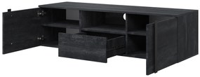 Verica 150 cm-es TV-szekrény, falra szerelhető, nyitott polccal - szénfekete / fekete fogantyúk