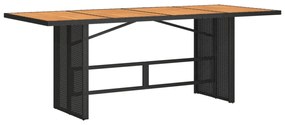 fekete polyrattan akácfa lapos kerti asztal 190 x 80 x 74 cm