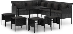 vidaXL 6 részes fekete polyrattan kerti étkezőgarnitúra párnákkal