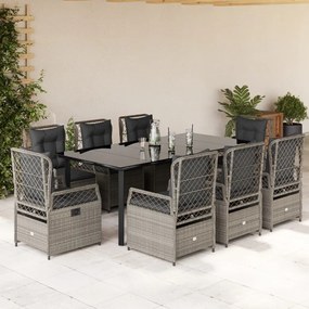 9részes világosszürke polyrattan kerti étkezőgarnitúra párnával