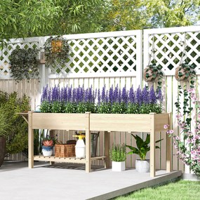 Outsunny Emelt Kerti Ágyás Lábakkal, Kerti Emelt Ágyás Tálca 2 Ültető Dozzal, Összecsukható Polc és Alsó Polc, Magasított Fa Kerti Ültető Virágokhoz,