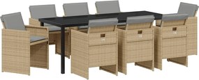 vidaXL Kert étkező szett 9 pcs Bézs polirattan