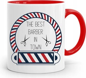 Piros Fodrász Bögre The Best Barber In Town fényképes nyomtatással