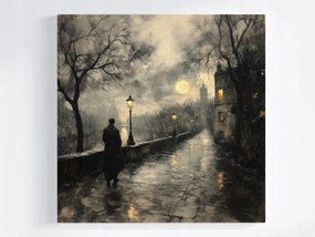 Poszter Város Anglia Folyó Hold Séta Sötét Éjszaka 40x40