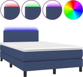 vidaXL kék szövet rugós és LED-es ágy matraccal 120 x 200 cm