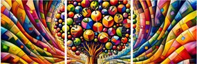 Kép – Színes fa almákkal (órával) (90x30 cm)