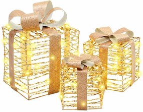 vidaXL Ajándékdoboz 60 LED-del 3 pcs Meleg fehér 20 x 20 x 20 cm PET