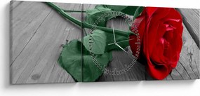 Kép - Piros rózsa zöld szárral (órával) (90x30 cm)