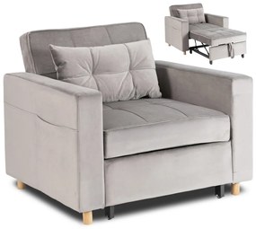 Ágyazható Fotel Szürke Bársony Kárpittal. SOLOR