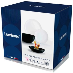 Luminarc Diwali üveg étkészlet 19 részes 6 személyes fehér fekete P4360