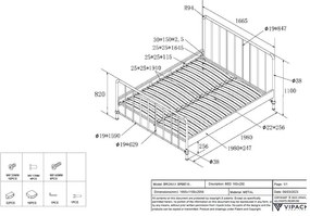 Kék fém franciaágy ágyráccsal 160x200 cm BRONXX – Vipack
