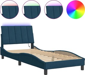 vidaXL kék bársony ágykeret LED-ekkel matrac nélkül Hanko 90 x 190 cm