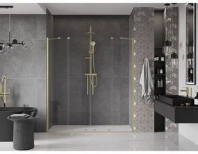 Mexen Velar Duo, nyitható tolóajtó 180x200 cm, 8mm átlátszó üveg, arany matt, 871-180-000-02-55
