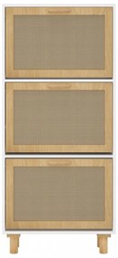 fehér szerelt fa és természetes rattan cipőszekrény 52x25x115cm