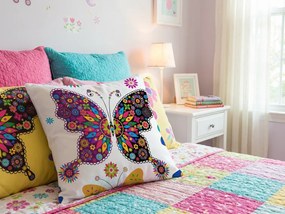 Mikroszálas párnahuzat SZÍNES PILLANGÓ 45x45 cm, fehér