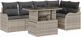 vidaXL Étkezőgarnitúra párnával 6 pcs Világosszürke Poli rattan