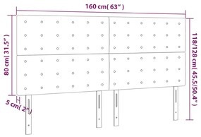 sötétkék bársony LED-es fejtámla 160x5x118/128 cm