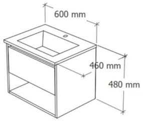 TMP NORD CRAFT 60 fali függesztett fürdőszobabútor - SKY E-8099-60 porcelán mosdóval- 61 x 46 cm