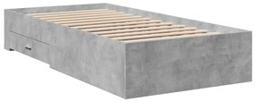 betonszürke szerelt fa ágykeret fiókokkal 90 x 200 cm
