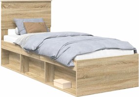 vidaXL Ágykeret fejtámlával Sonoma tölgy 75 x 190 cm Tömör fenyőfa