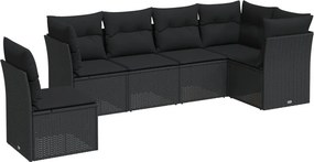 vidaXL 6 részes fekete polyrattan kerti ülőgarnitúra párnákkal