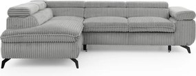 Világosszürke kordbársony sarokkanapé (bal oldali-L alakú) Marbeya – Ropez