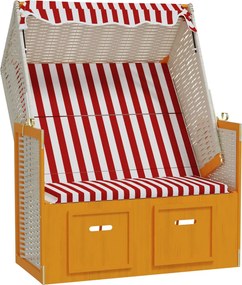 vidaXL piros és fehér polyrattan és tömör fa strandszék tetővel