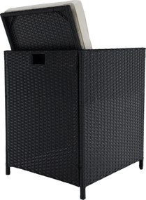 Kerti rattan szett, akácfa, fekete/krémszínű/természetes, MELFORD