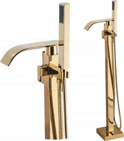 Kádtöltő Csaptelep Forgatható Kifolyócsővel, Szabadonálló Zuhanyzóval Arany Vízesés